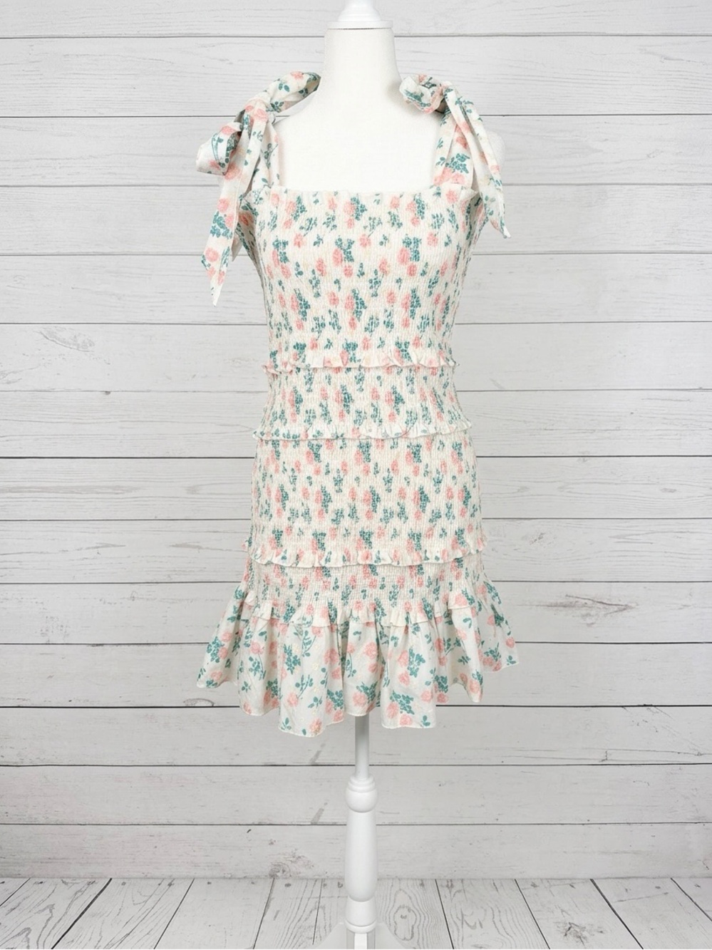 NWT Sassy Shortcake Pink Wildflower Smocked Mini Dress Medium Coquette Soft Girl